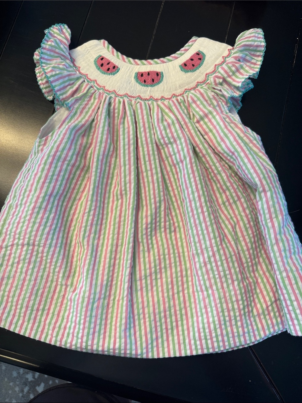 Smocked Watermelon Yoke Baby Dress - Pink, Green, White